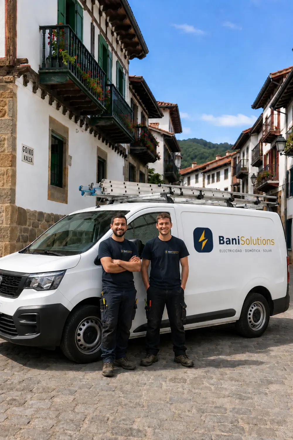 Equipo de Bani Solutions junto a su furgoneta rotulada en el País Vasco
